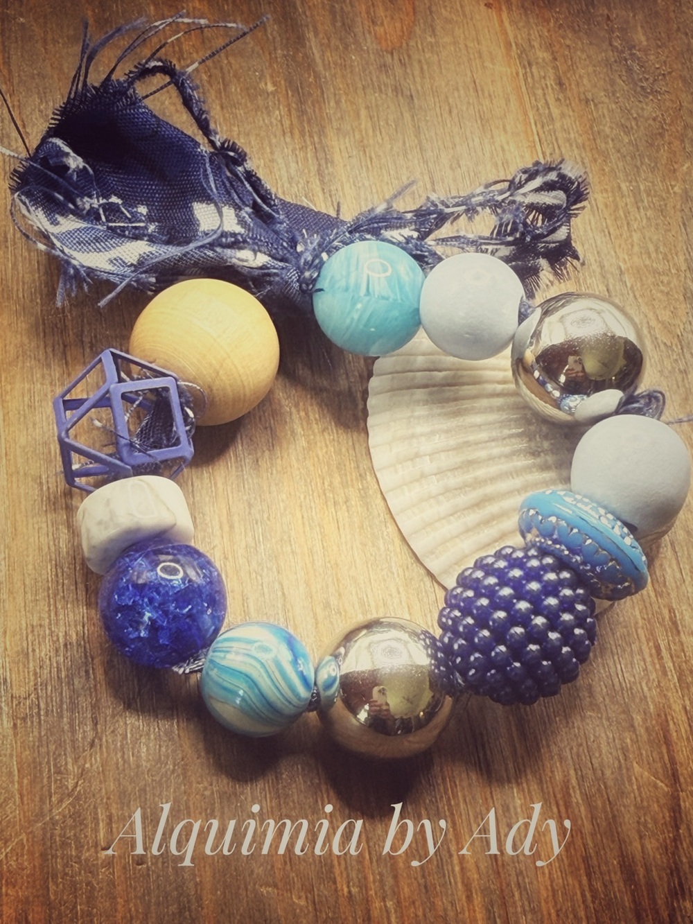 Indigo bandanna oversized beaded bracelet